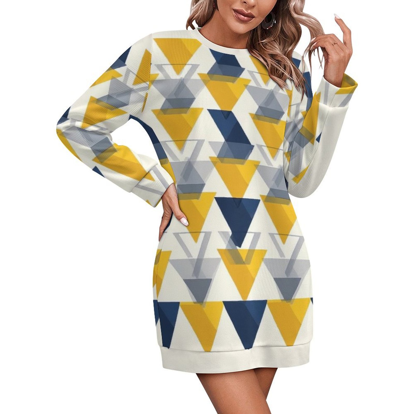Abstract Geometric Triangle Pattern Women Elegant Long Sleeve Warm ...