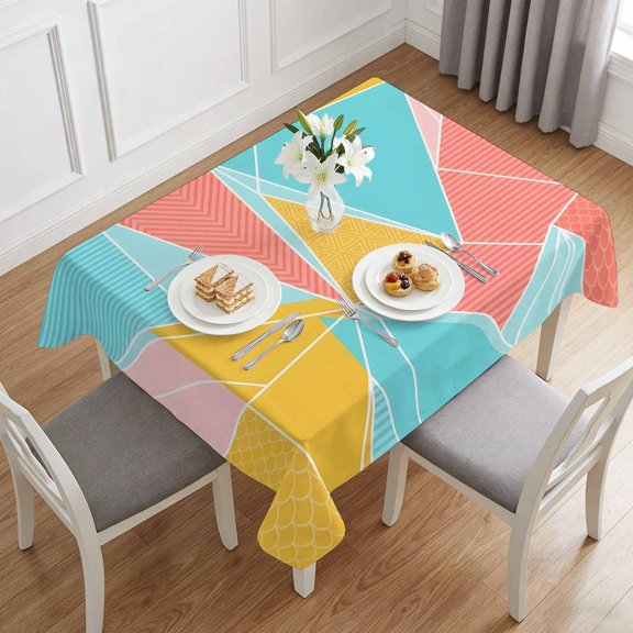 Abstract Geometric Triangle Table Cloth 60x84in, Waterproof Rectangle Tablecloth Wipeable Tablecloths Modern Aesthetic Art Table Covers for Dining Tables Party Indoor Outdoor