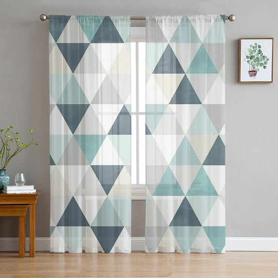 Abstract Geometric Triangle Tulle Curtains for Living Room ration Modern Chiffon Sheer Voile Kitchen Bedroom Window Curtain