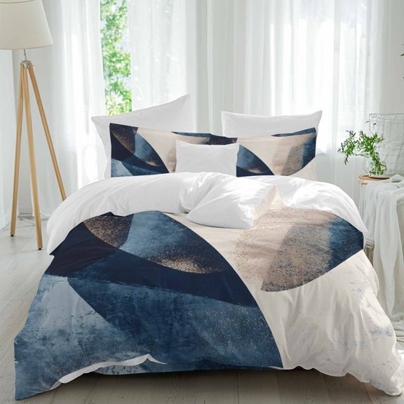 Abstract Geometric Twin Size Comforter Set, Blue Beige Dynamic Texture Bedding for All Seasons, 4 Pcs Bed Set, 1 Quiltcover (68"x86") ,1Sheet(67"x116"), 2Pillowcases (30"x20")