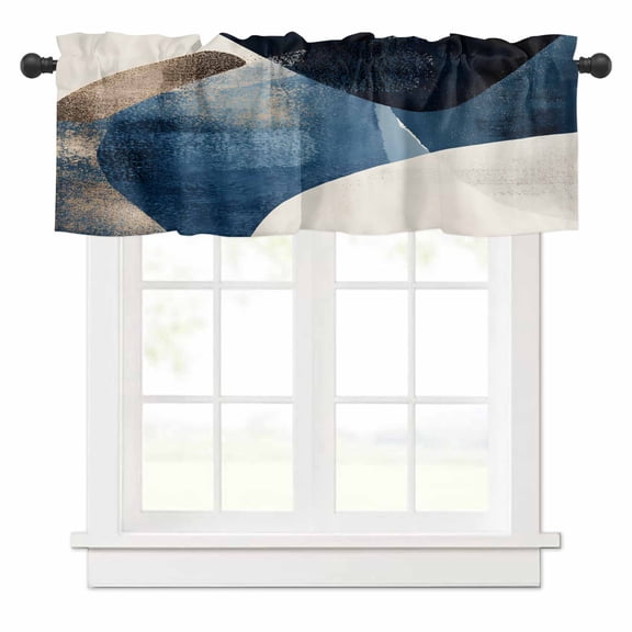 Abstract Geometric Valances for Windows Blue Gold Black Dynamic Texture Rod Pocket Curtain Valance Window Treatment Short Curtains for Kitchen Living Room, 60"x14"
