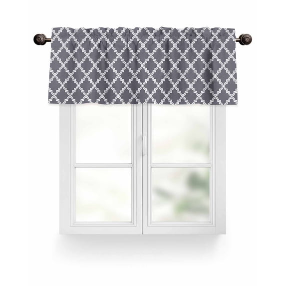 Abstract Geometric Valances for Windows Dark Grey Moroccan Trellis Valance Rod Pocket Light Filtering Short Window Treatments Curtains for Kitchen Bathroom Living Room Bedroom, 1 Panel, 54 x 18 Inch