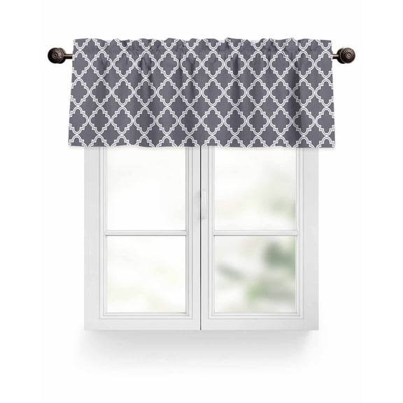 Abstract Geometric Valances for Windows Dark Grey Moroccan Trellis Valance Rod Pocket Light Filtering Short Window Treatments Curtains for Kitchen Bathroom Living Room Bedroom, 1 Panel, 42 x 18 Inch