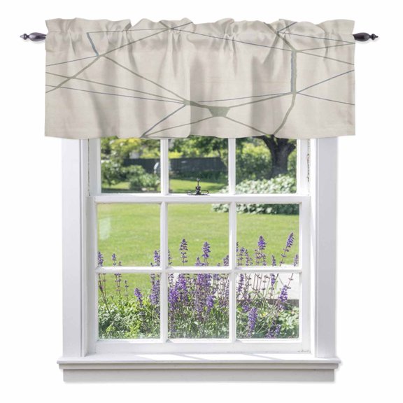Abstract Geometric Valances for Windows Grey Green Splatter Lines Art Rod Pocket Cafe Window Treatments Valance Curtains for Kitchen Bathroom Laundry Basement Windows 54"x18"