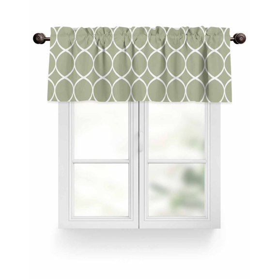 Abstract Geometric Valances for Windows White Twisted Lines Green Background Valance Rod Pocket Light Filtering Short Window Treatments Curtains for Kitchen Bathroom Living Room Bedroom, 42 x 12 Inch