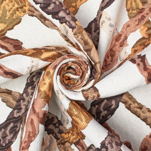 Abstract Geometric Vine Extra Wide Heavyweight Polyester Upholstery Jacquard Fabric By The Yard - For Sewing Curtains, Home Décor, Table Covers, & More - Autumn (5 Yards)