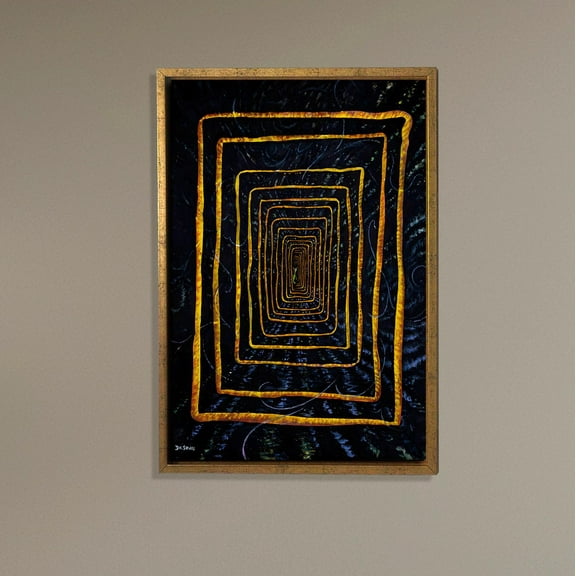 Abstract Geometric Wall Art, Golden Rectangles Optical Illusion, Modern Black And Gold Artwork For Living Room Or Office Home Decor, 8x12 UNFRAMED