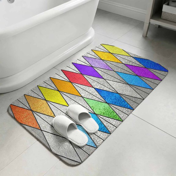 Abstract Geometric Washable Area Rugs for Living Room Bedroom, Large Non Slip Indoor Floor Carpet Absorbent Watercolor Rhombus Stained Glass Pattern Door Mat Rugs for Bathroom Entryway 47.2"x63"