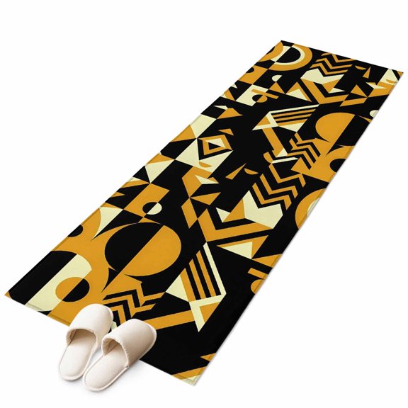 Abstract Geometric Washable Runner Rugs 2'x6', Yellow Bold Shapes Graphic Modern Black Cream Low Pile Throw Entryway Rug Non-Slip Sturdy Edge Binding Carpet for Indoor Bedside Entrance Bedside