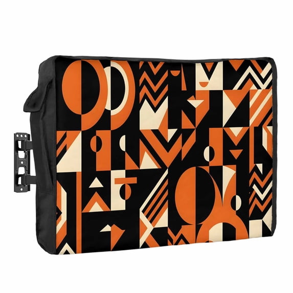 Abstract Geometric Waterproof Outdoor TV Cover, Orange Bold Shapes ...