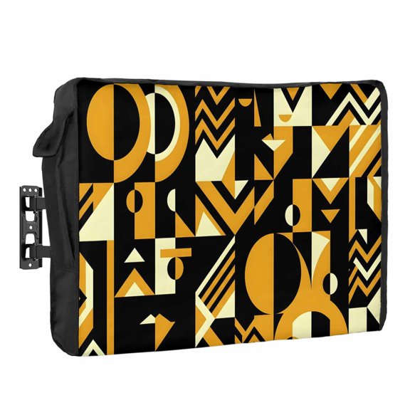 Abstract Geometric Waterproof Outdoor TV Cover, Yellow Bold Shapes Graphic Modern Black Cream Outside Weatherproof TV Enclosures for 30 to 32 Inch LCD Television Shield Flat Screen Protectors