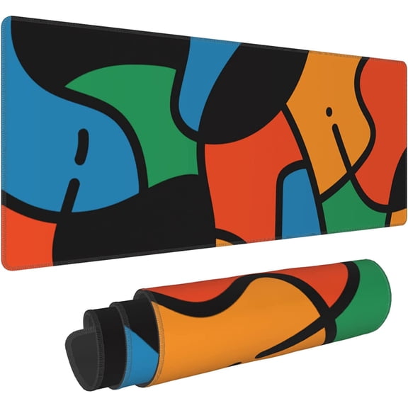 Abstract Geometric Wave Mouse Pad with Stitched Edge, Large Mouse Pad,Extended Gaming Desk Pad,Office Desk Mat,PC Laptop Non-Slip Pads for School Office Home and Game,31.5" x 12"