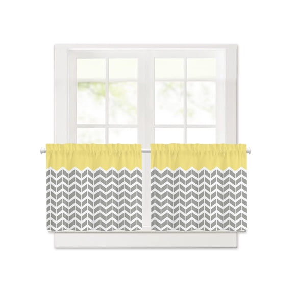 Abstract Geometric White Arrow Lines Chevron Short Blackout Curtains 30 Inch Long,Yellow Rod Pocket Kitchen Curtains,2 Panels Thermal Insulated Room Darkening Drapes for Bedroom,30"W x 30"L