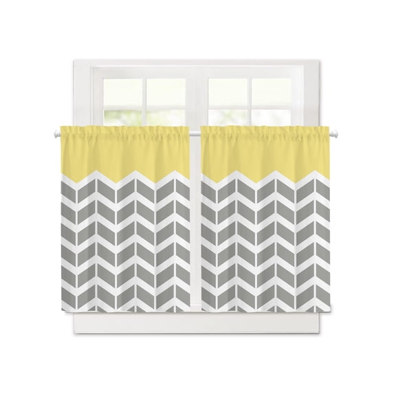 Abstract Geometric White Arrow Lines Chevron Short Blackout Curtains 36 Inch Long,Yellow Rod Pocket Kitchen Curtains,2 Panels Thermal Insulated Room Darkening Drapes for Bedroom,30"W x 36"L