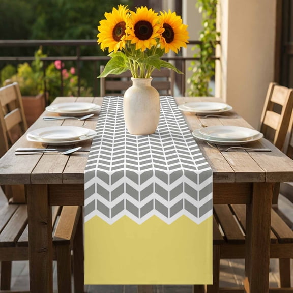 Abstract Geometric White Arrow Lines Chevron Table Runner 36 Inches Long,Kitchen Dining Tablerunners Yellow Linen Table Runners Dresser Scarves for Home Dinner Wedding Holiday Party Decor