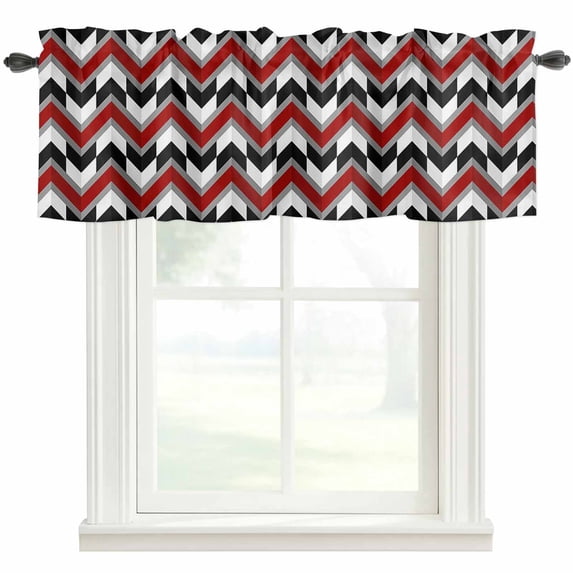 Abstract Geometric Window Valance Curtain Red Black Minimalist Rod Pocket Short Curtain for Living Room, Bedroom & Kitchen Window Decor 60x18in