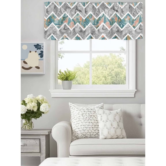 Abstract Geometric Zigzag Chevron Valances for Windows,Kitchen Valance Rod Pocket Short Curtain, Modern Marble Texture Valance Curtain Window Valances for Bedroom Bathroom Living Room 60x18in