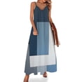 thumbnail image 1 of Abstract Geometric in Blue Black Grey Sleeveless Suspender Dress Summer Fashion Casual Long Dress, 1 of 9