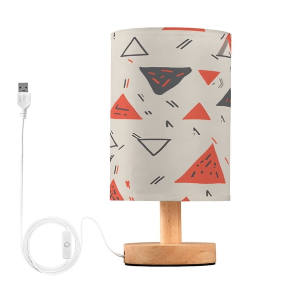 Abstract Geometrical Art Print Bedside Table Lamp Desk Warm Lights with USB Charging Port Cylinder LED Lamps for Bedroom Living Room Office