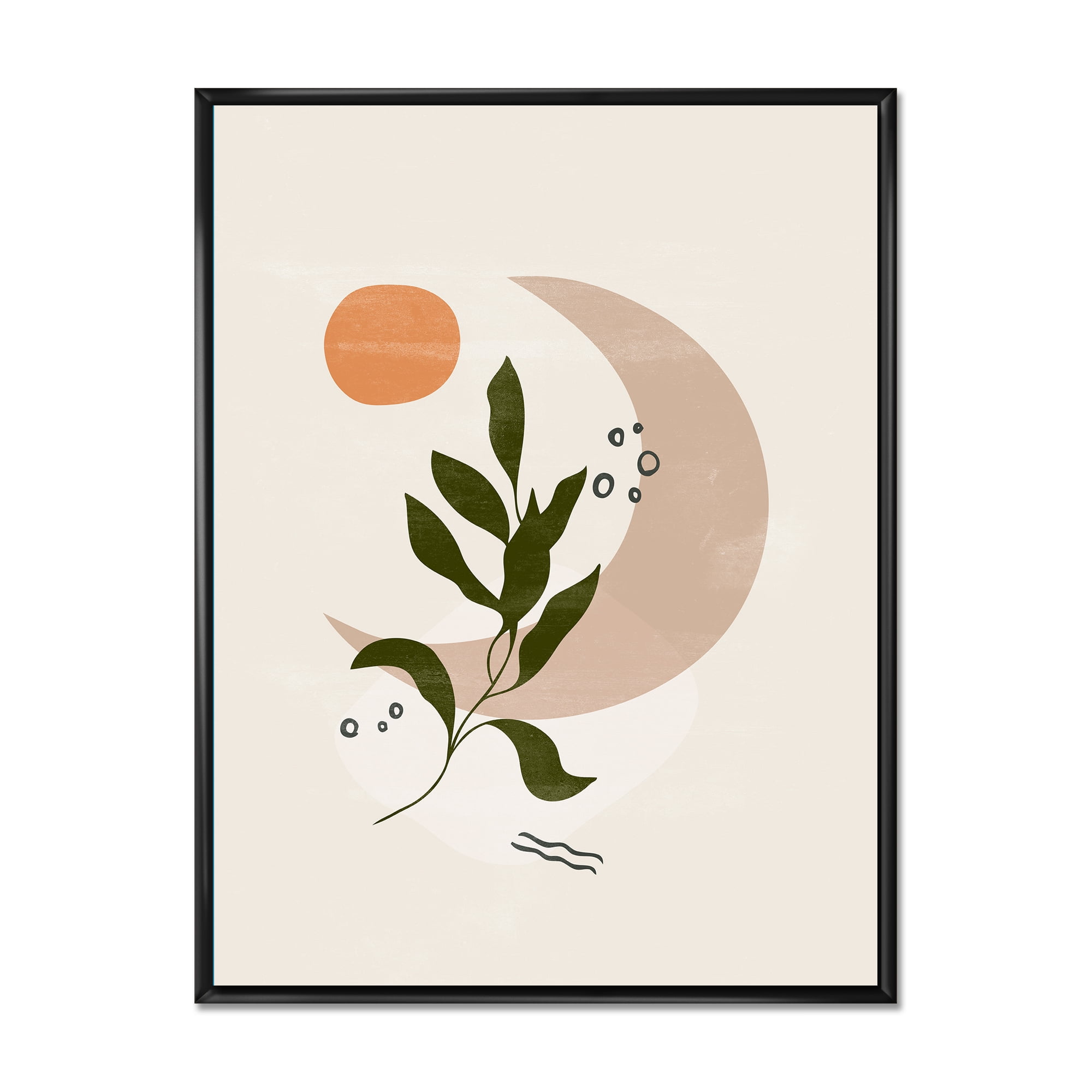 Abstract Geometrical Leaf With Moon I 16 in x 32 in Framed Painting Canvas Art Print, by Designart