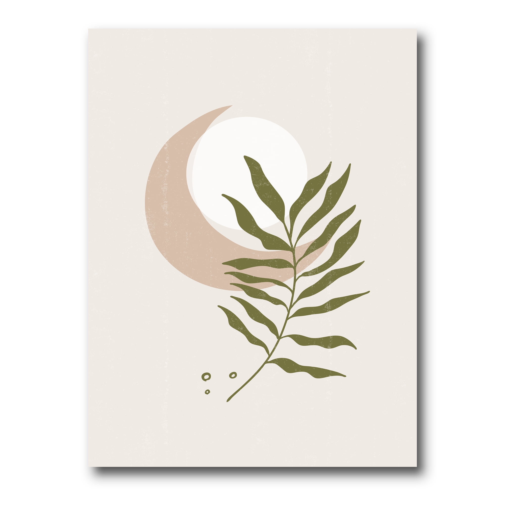 Abstract Geometrical Leaf With Moon II 24 in x 32 in Painting Canvas Art Print, by Designart