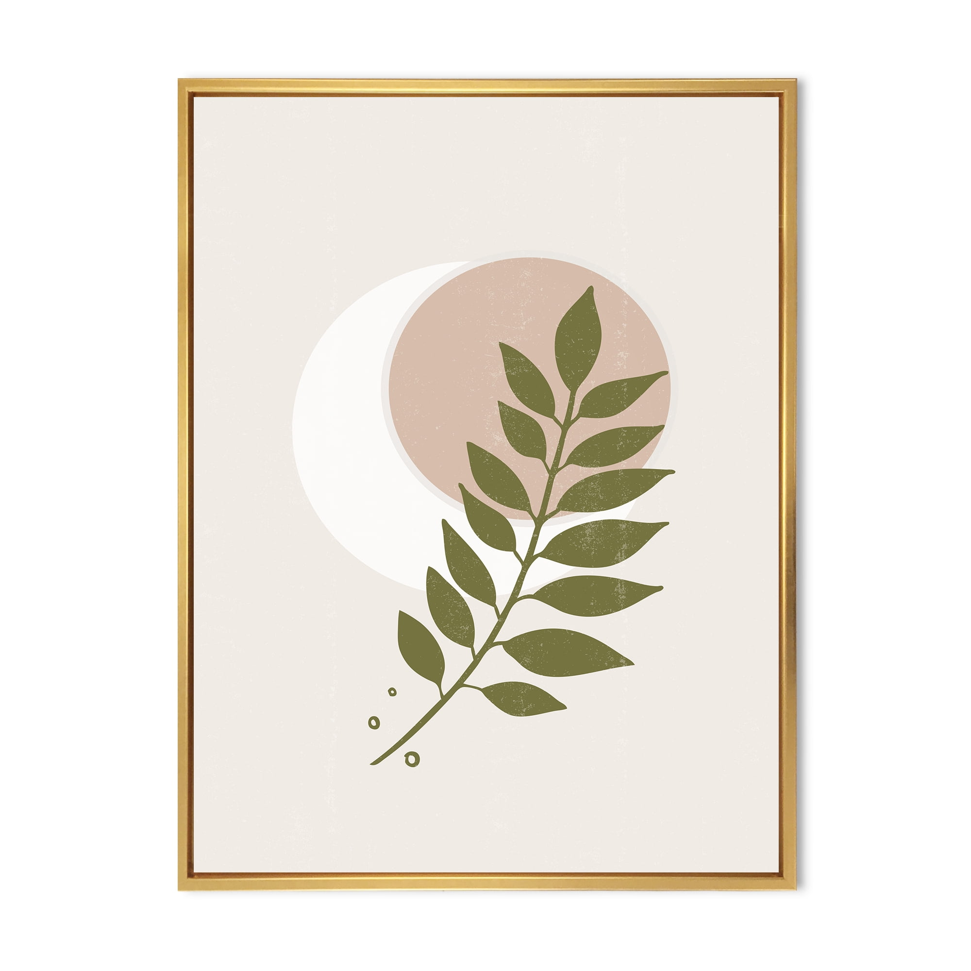 Abstract Geometrical Leaf With Moon IV 12 in x 20 in Framed Painting Canvas Art Print, by Designart