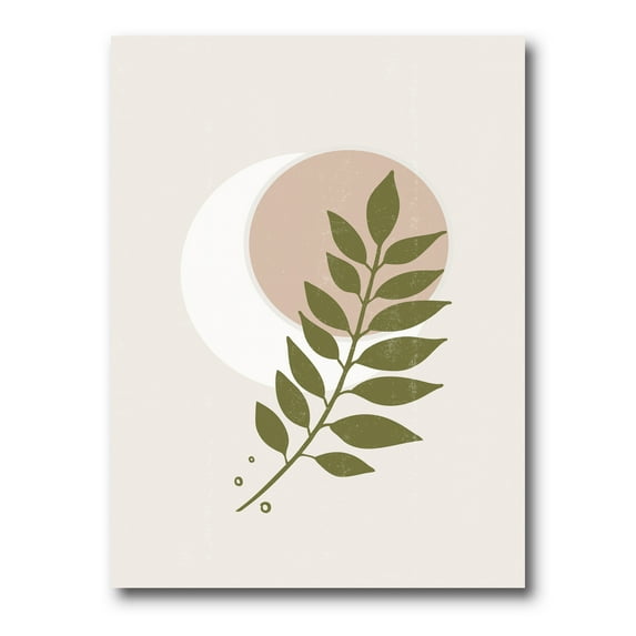Abstract Geometrical Leaf With Moon IV 12 in x 8 in Painting Canvas Art Print, by Designart