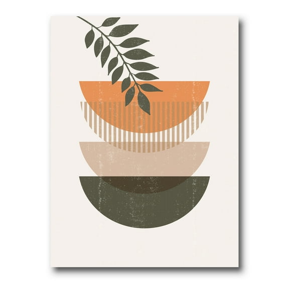 Abstract Geometrical Moon and Sun With Leaf II 8 in x 12 in Painting Canvas Art Print, by Designart