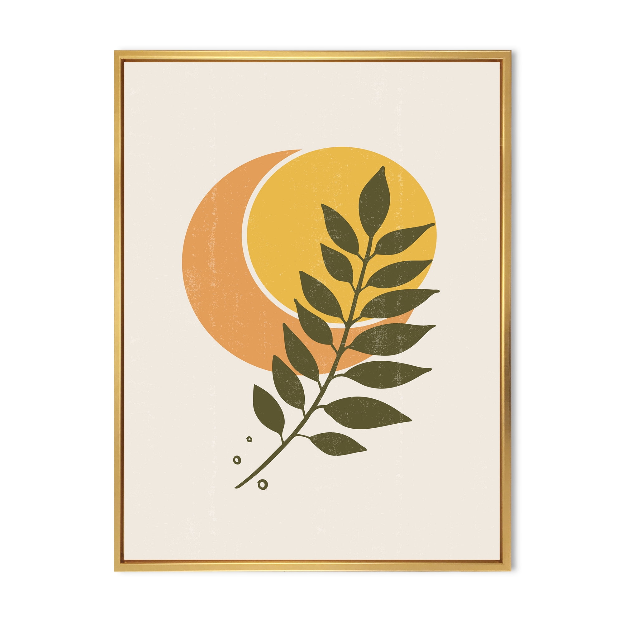 Abstract Geometrical Moon and Sun With Leaf V 24 in x 32 in Framed Painting Canvas Art Print, by Designart