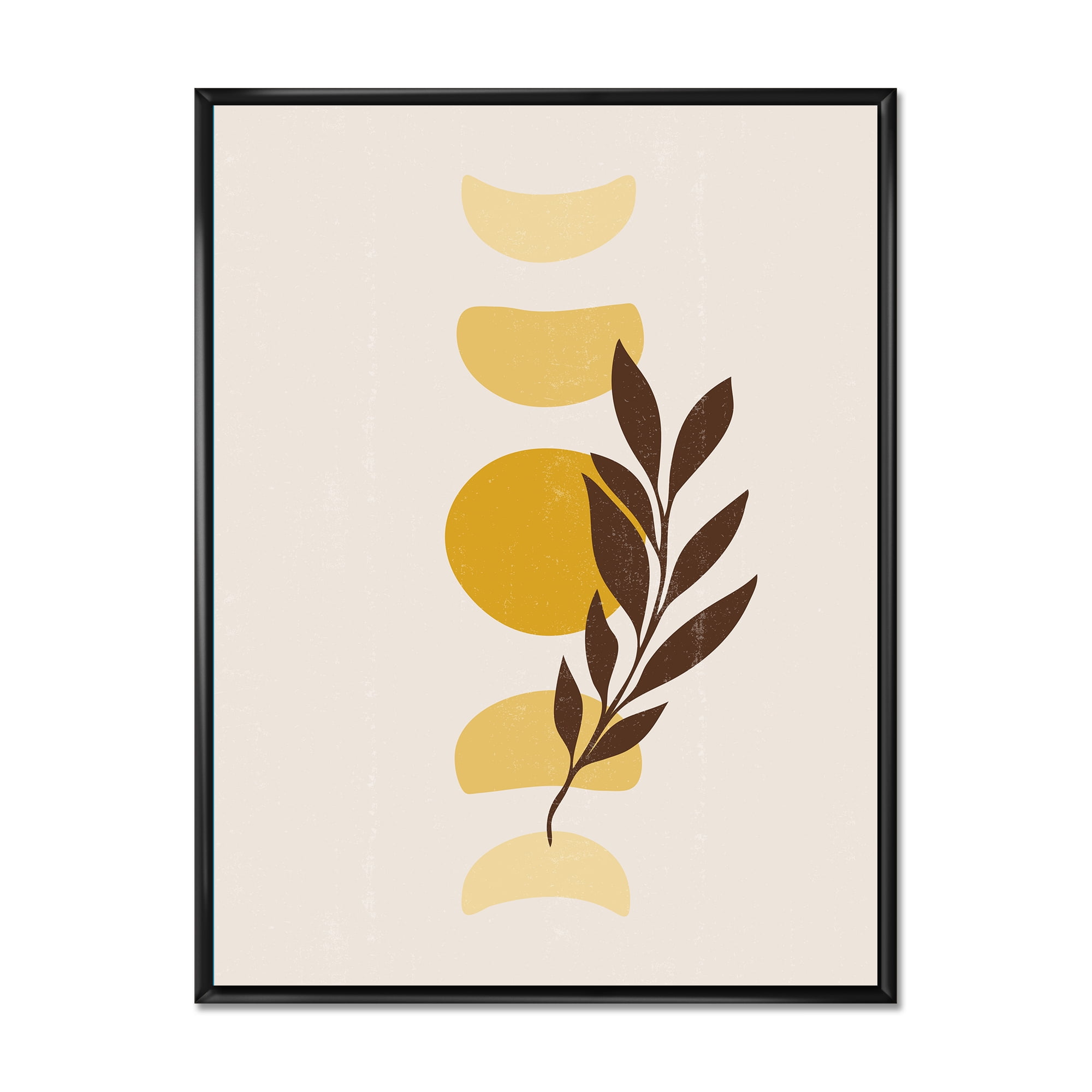 Abstract Geometrical Moon and Sun With Leaf VII 30 in x 40 in Framed Painting Canvas Art Print, by Designart