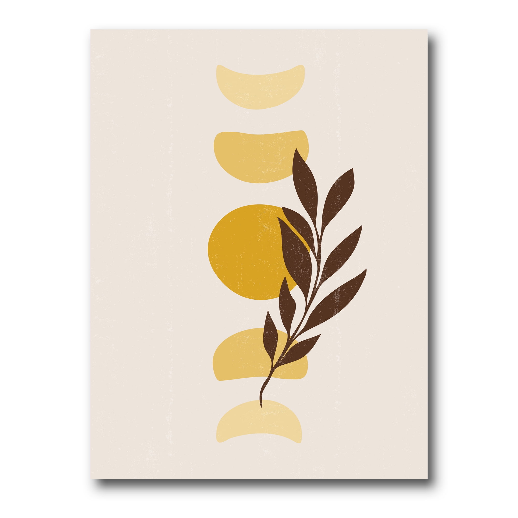Abstract Geometrical Moon and Sun With Leaf VII 8 in x 12 in Painting Canvas Art Print, by Designart