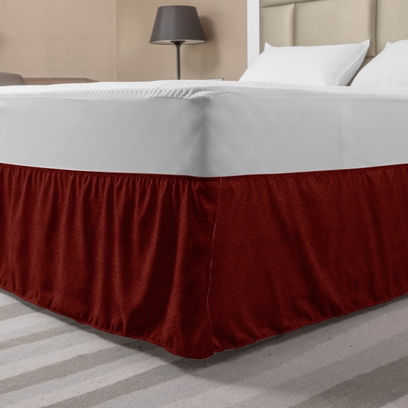 Abstract Geometry Bed Skirt, Intertwined Circles Modern Contemporary Style Rhythmic Illustration, Elastic Bedskirt Dust Ruffle Wrap Around for Bedding Decor, 4 Sizes, Maroon Redwood, by Ambesonne