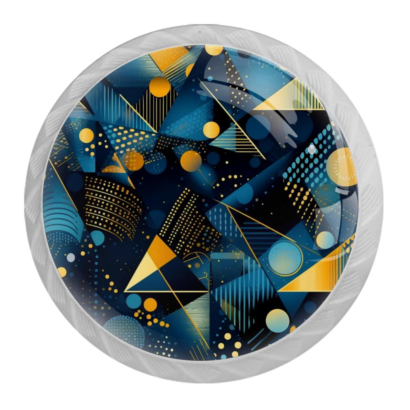 Abstract Geometry Drawer Pulls Set of 4, White Crystal Glass Knobs with