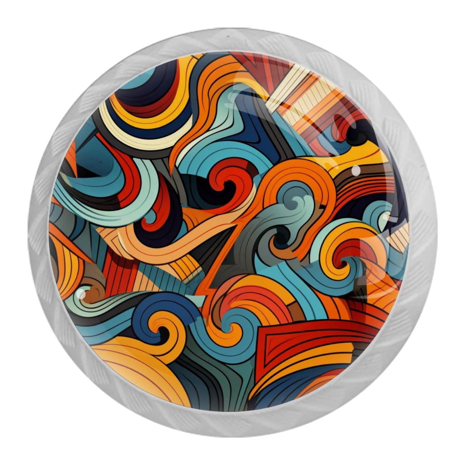 Abstract Geometry Drawer Pulls Set of 4, White Crystal Glass Knobs with