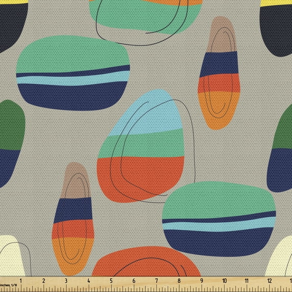 Abstract Geometry Fabric by the Yard, Colorful Random Shapes Doodle Style Hand Drawn Round Items, Decorative Upholstery Fabric for Chairs Home Accents, 10 Yards, Dark Eggshell Multicolor by Ambesonne