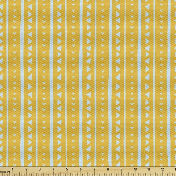 Ambesonne Abstract Geometry Fabric by the Yard Upholstery, Line Art Vertical, 1 Yard, Earth Yellow Pale Blue