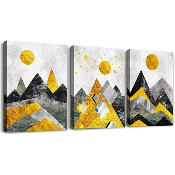 Abstract Geometry Mountains wall decorations for Living Room Bedroom Decoration,Bathroom Canvas Wall Art decor 3 Piece Home Decoration kitchen Wall decor modern golden Abstract Watercolor painting