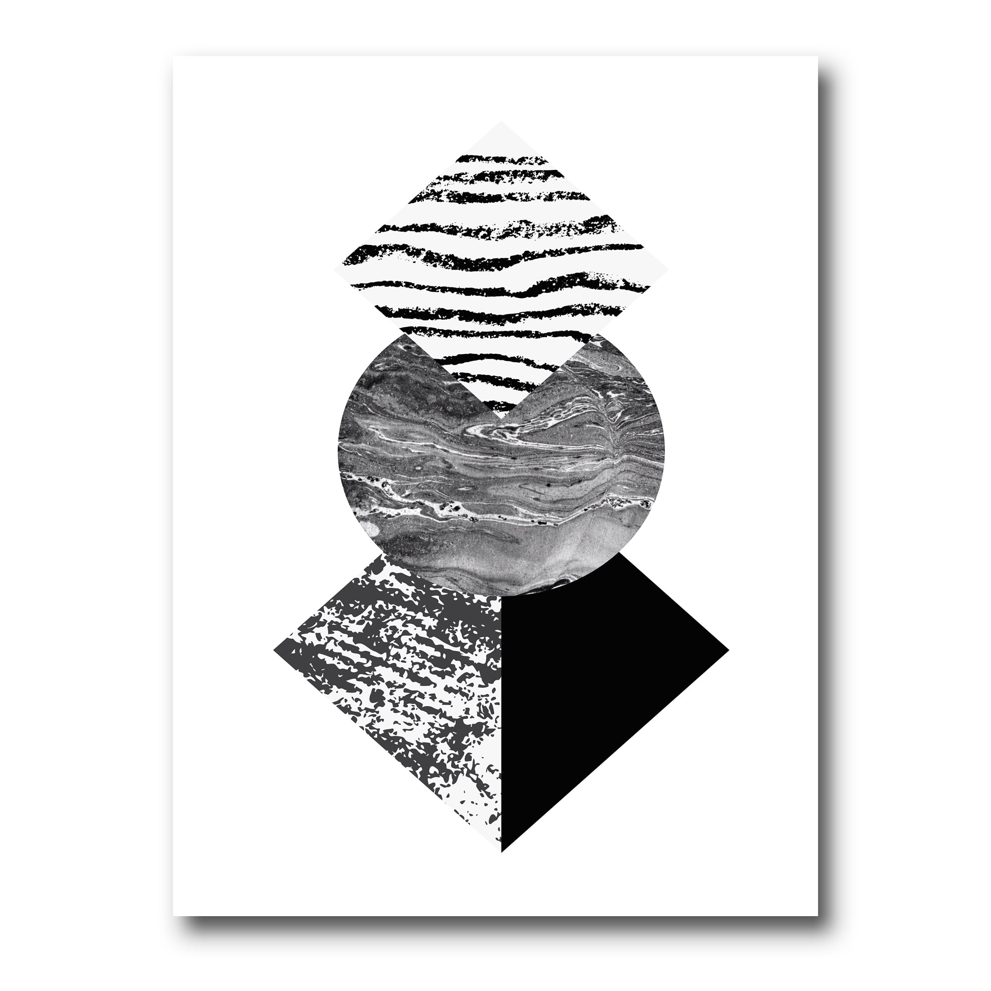 Abstract Geometry Shapes With Tropical Palm Leaf I 24 in x 32 in Painting Canvas Art Print, by Designart