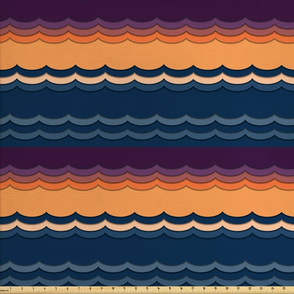 Abstract Geometry Sofa Upholstery Fabric by the Yard, Repetitive Colorful Waves Style Inspired Illustration, Decorative Fabric for DIY and Home Accents, Dark Purple Pale Orange by Ambesonne