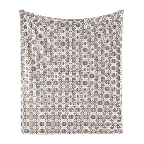 Abstract Geometry Soft Flannel Fleece Blanket, Rhythmic Traditional Mosaic Tiles Inspired Motifs Illustration, Cozy Plush for Indoor and Outdoor Use, 50" x 70", White Salmon Dimgray, by Ambesonne