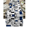 Abstract Geometry Square Modern Art Black Blue Table Runner Wedding