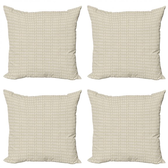 Abstract Geometry Throw Pillow Cushion Case Pack of 4, Repetitive Monochrome Striped Squares Arrangement Illustration, Modern Accent Double-Sided Print, 4 Sizes, Pale Sepia and White, by Ambesonne