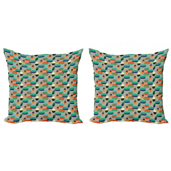 Abstract Geometry Throw Pillow Cushion Cover Pack of 2, Colorful Random Shapes Doodle Style Hand Drawn Round Items, Zippered Double-Side Digital Print, 4 Sizes, Dark Eggshell Multicolor, by Ambesonne