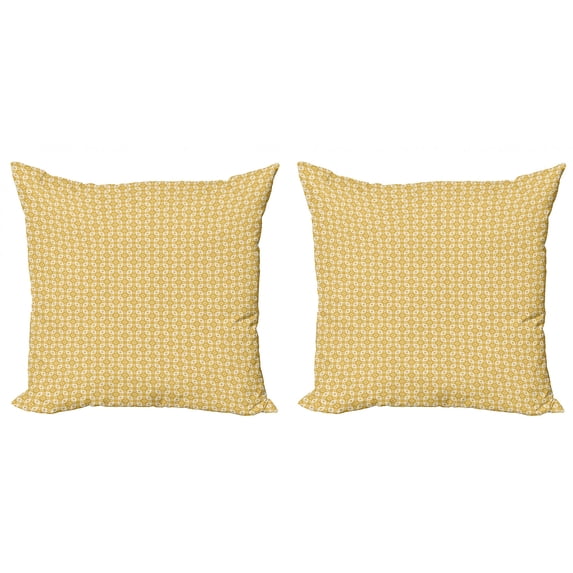 Abstract Geometry Throw Pillow Cushion Cover Pack of 2, Continuous Bicolored Symmetrical Floral Motifs Pattern, Zippered Double-Side Digital Print, 4 Sizes, Pale Earth Yellow White, by Ambesonne