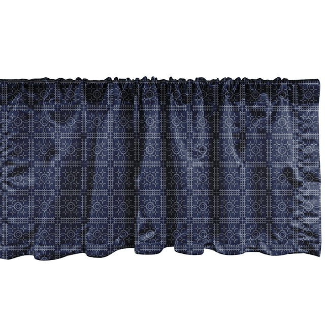 Abstract Geometry Window Valance Pack of 2, Style Motifs in Squares Rhythmic Arrangement, Rod Pocket Curtain Valances for Kitchen Bedroom, 54" X 12", Dark Violet Blue White, by Ambesonne