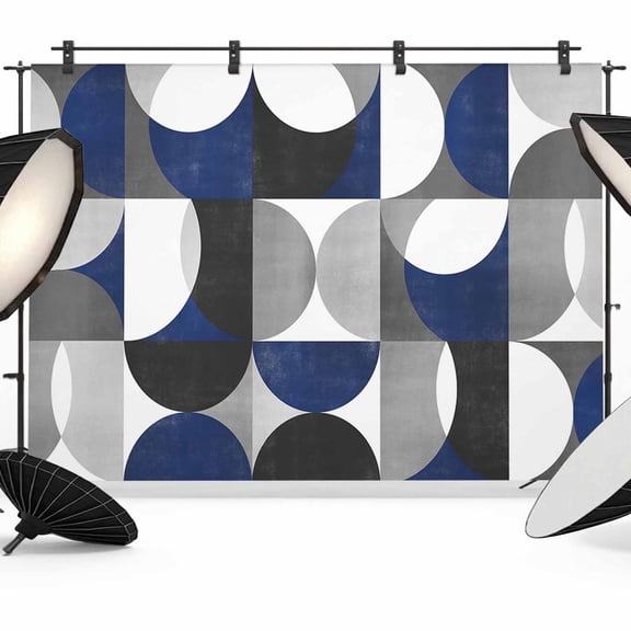 Abstract Geomrtry Backdrop for Photography,Fabric Photo Background Backdrop,Modern Navy Blue Middle Century Photo Booth Background for Portrait Photoshoot Video Wedding Decoration Banner 10x8ft