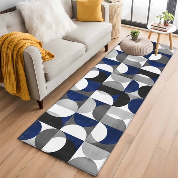 Abstract Geomrtry,Runner Rug 2x6 FT,Non Slip Hallway Rugs,Modern Navy Blue Middle Century Washable Soft Floor Carpet Throw Runner Carpet Long Rugs for Entryway Kitchen Bedside Sliding Door