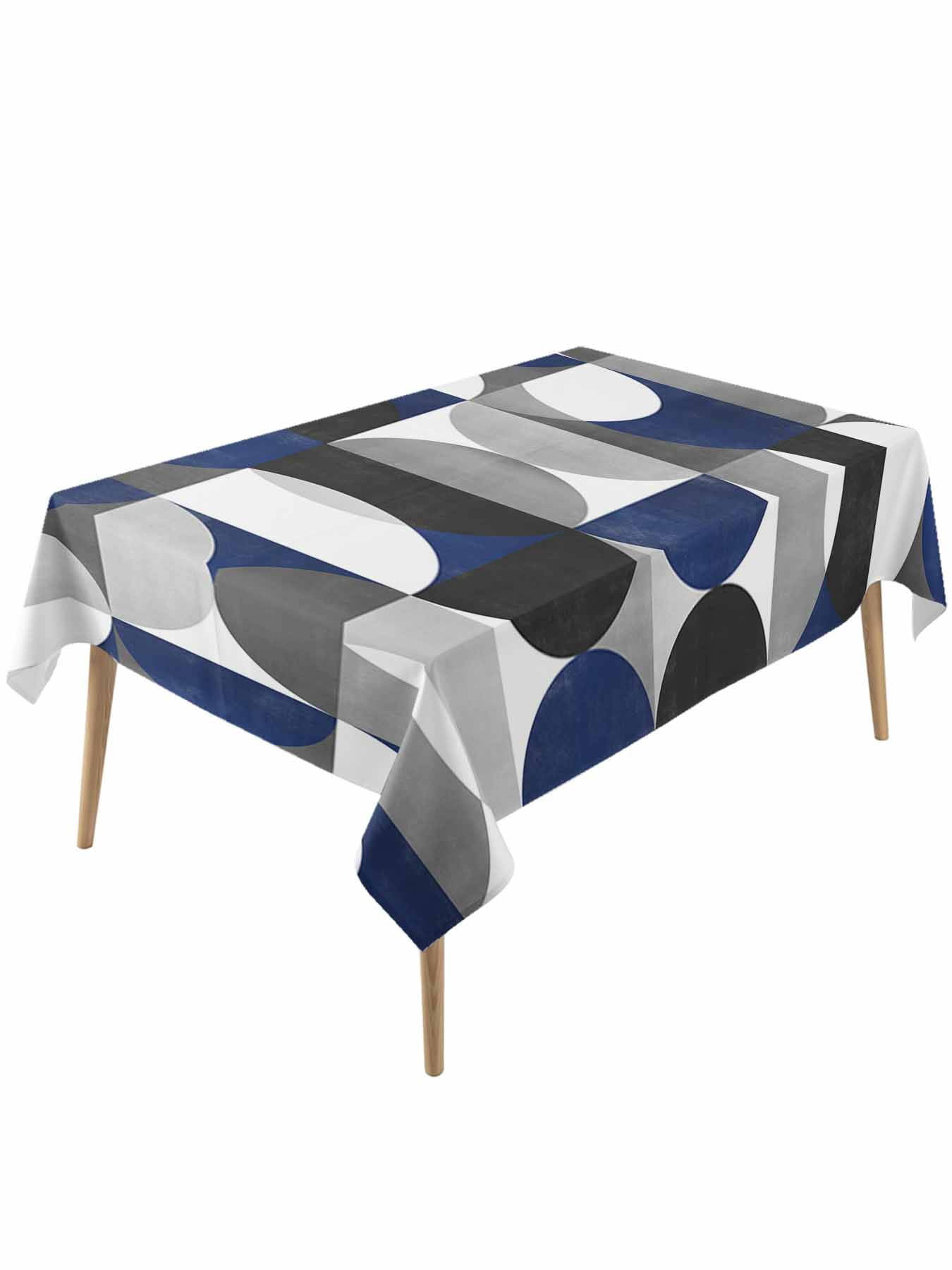 Abstract Geomrtry Table Cloth, Modern Navy Blue Middle Century ...
