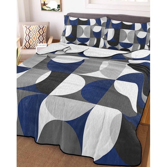 Abstract Geomrtry, Twin XL Size Down Alternative Comforter, Lightweight Comforter Quilt Bedding Set with Pillow Shams Modern Navy Blue Middle Century All Seasons Bed Comforter Duvet Insert 68"x98"