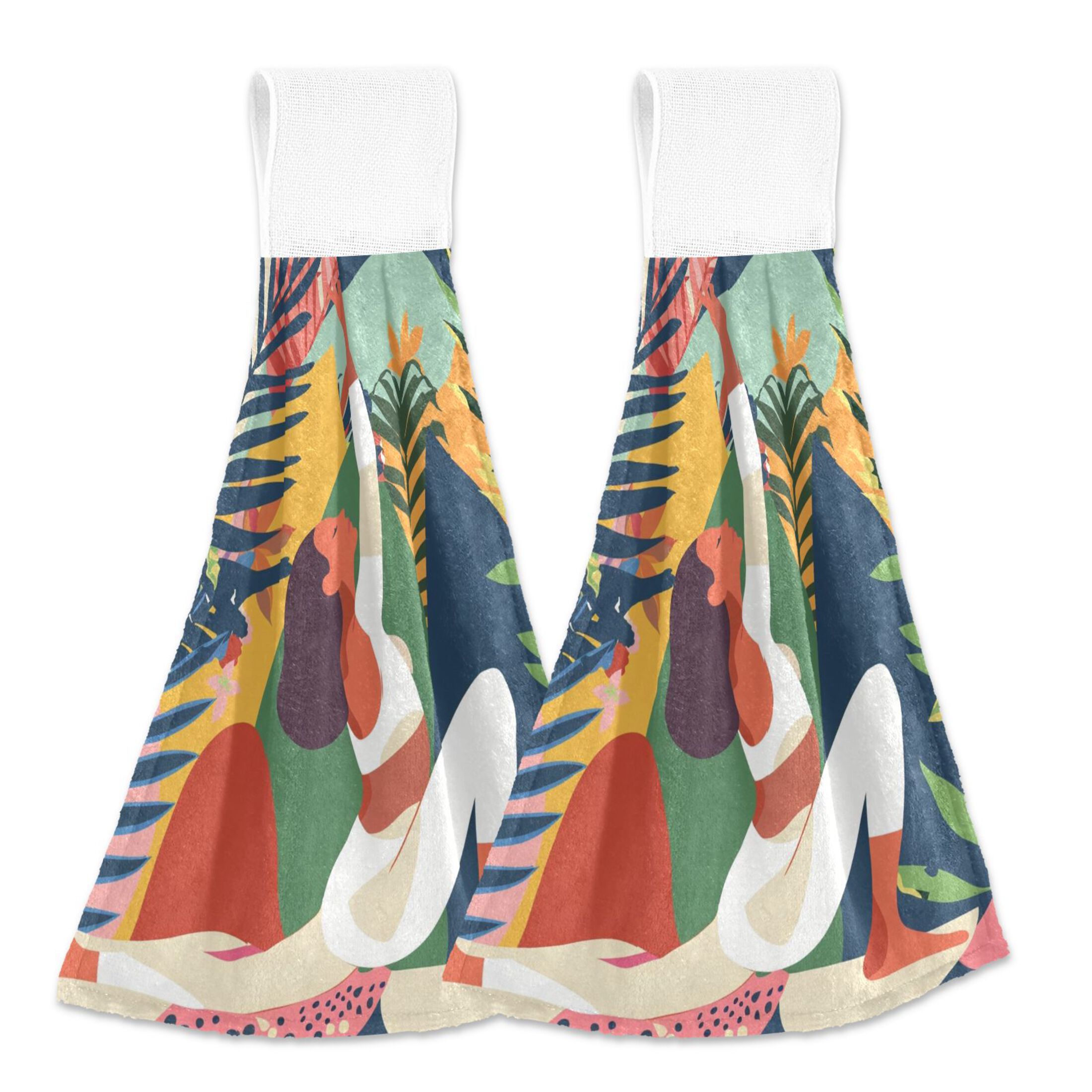 Abstract Girl Yoga 2pcs Bathroom Hanging Towels Velcro Soft Hand Towel ...